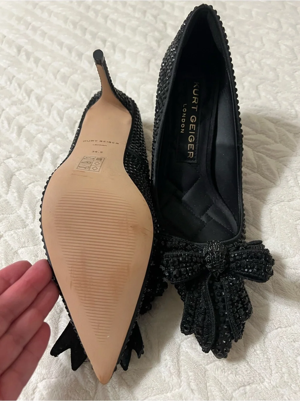 Kurt Geiger Black Sequin Bow Quilted Flats